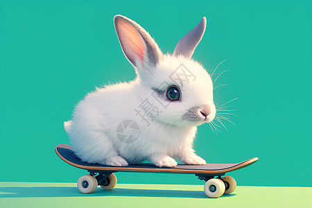 滑板上可爱小白兔图片