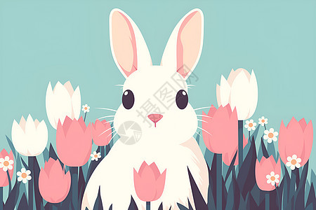 花丛中的兔子图片