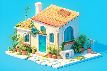 蓝色背景中的迷人房屋图片