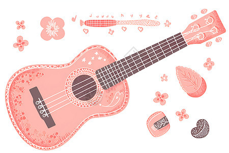 粉色的吉他图片