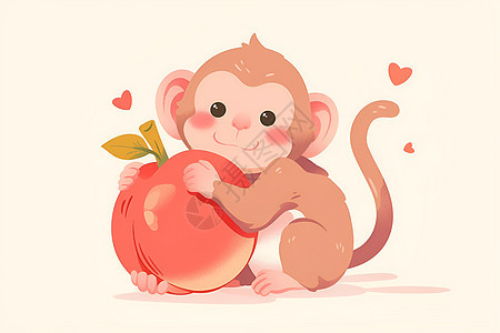 猴子抱着一个桃子图片