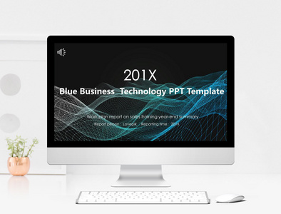 深蓝科技线条数据分析&企业报告PPT模板图片