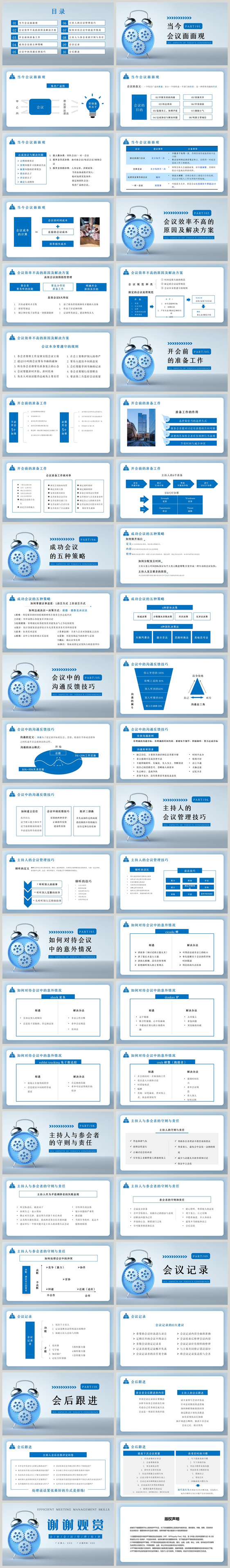 蓝色高效会议管理技巧PPT模板