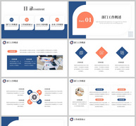 蓝橙色简约风部门工作总结通用PPT模板ppt文档