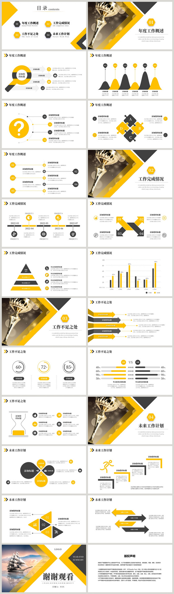 黄黑商务大气年终工作总结PPT模板
