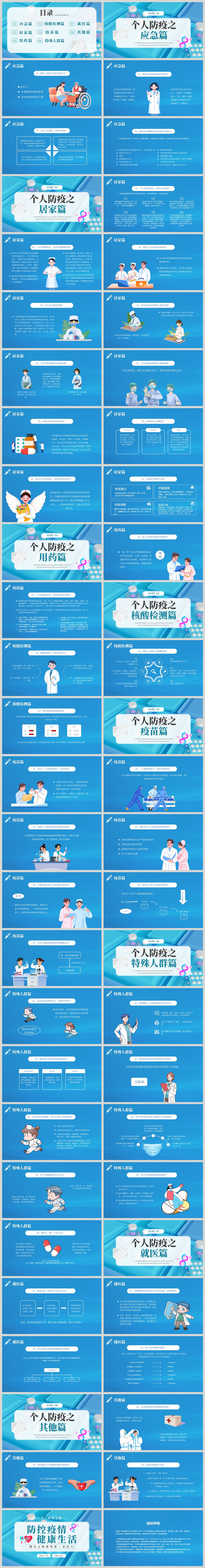 蓝色创意防控疫情健康生活个人防疫手册PPT模板