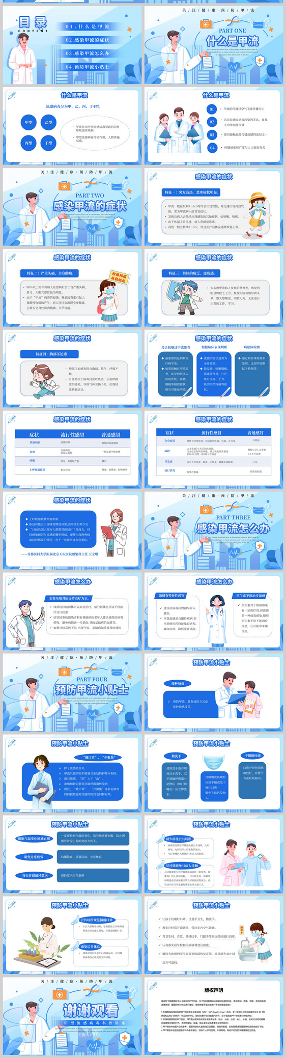 蓝色医疗甲型流感病毒科普介绍PPT模板