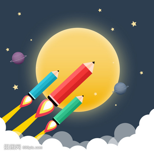 创意颜色变身铅笔飞上太空绘制图章选取工具不了ps火箭图片