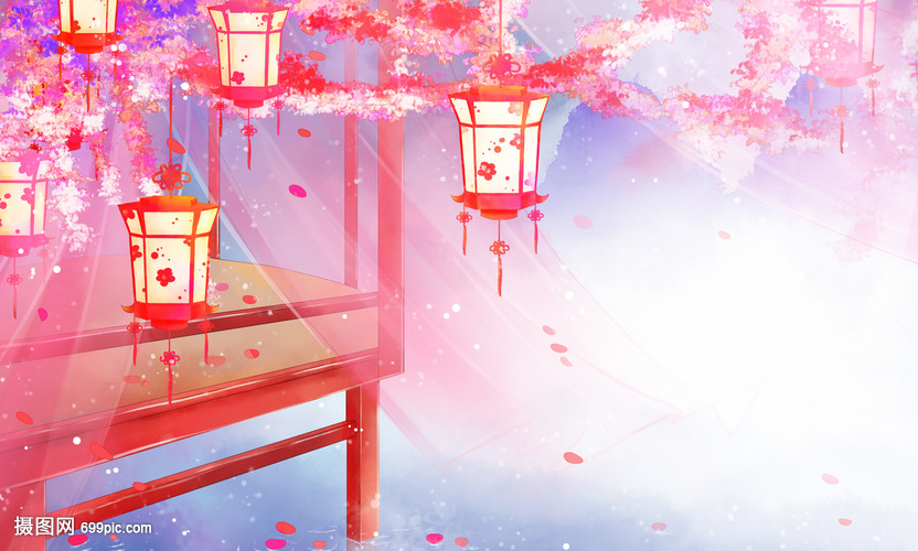 古风灯笼唯美插画背景