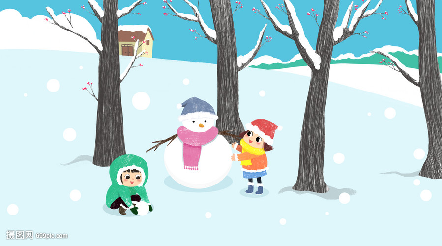 堆雪人的小女孩