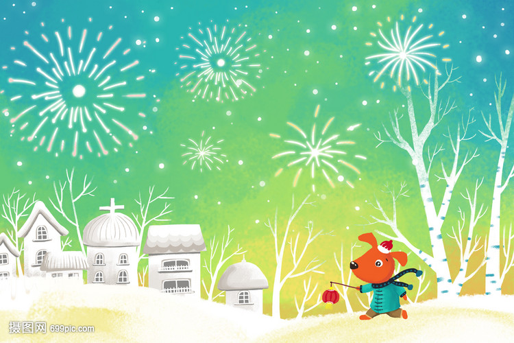 冬季新年小清新唯美插画