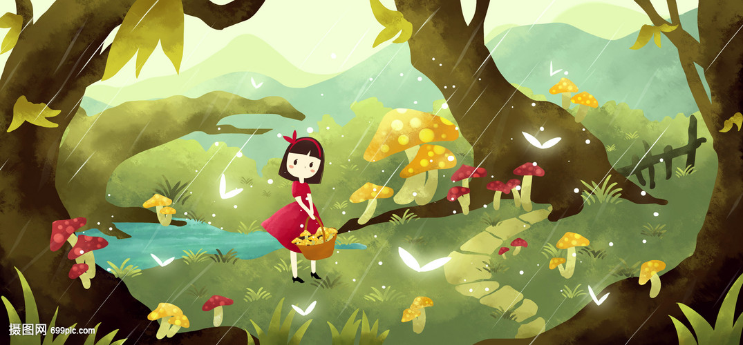 女孩采蘑菇