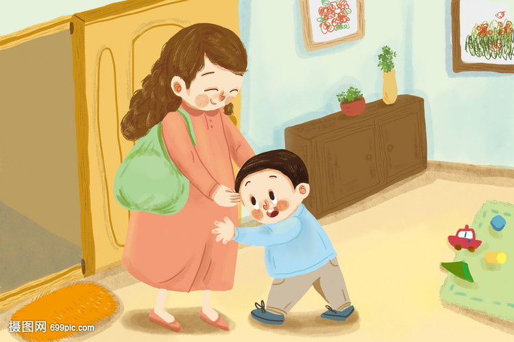迎接妈妈回来的小孩