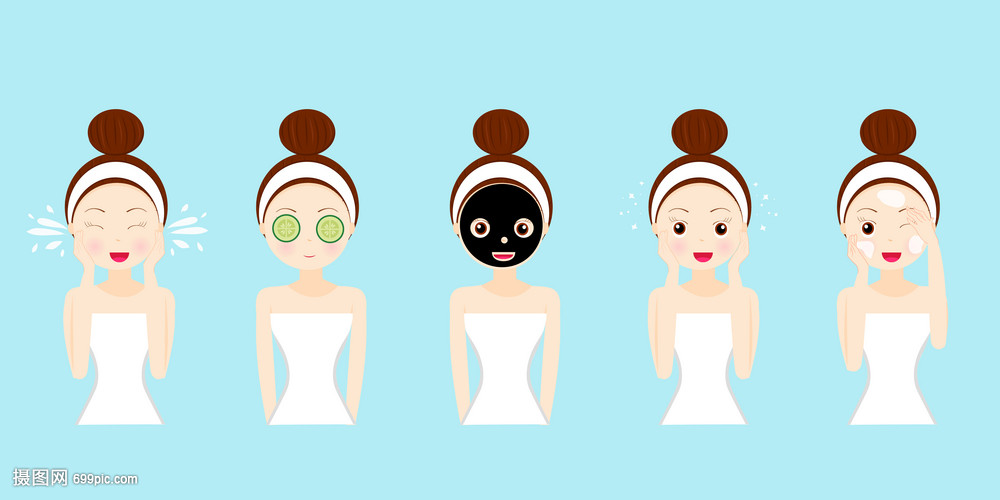 矢量女孩护肤流程