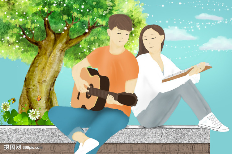 弹吉他看书的情侣日常
