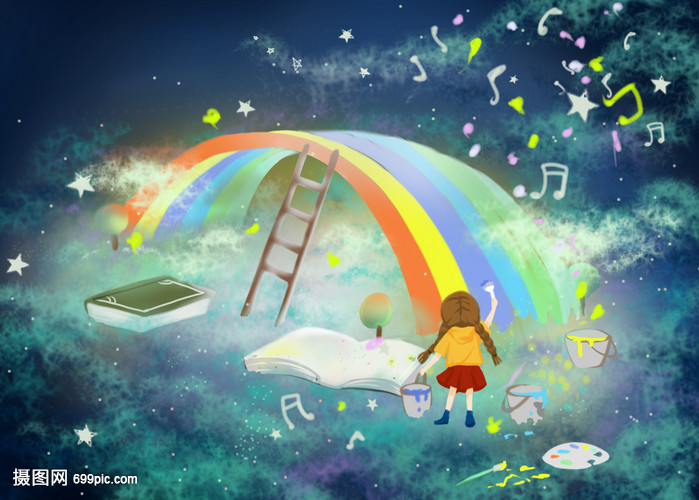 画彩虹的小女孩