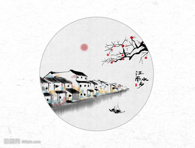 江南水乡中国风水墨画