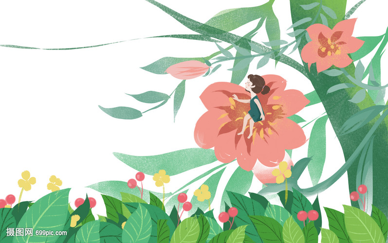 夏季植物花卉女孩