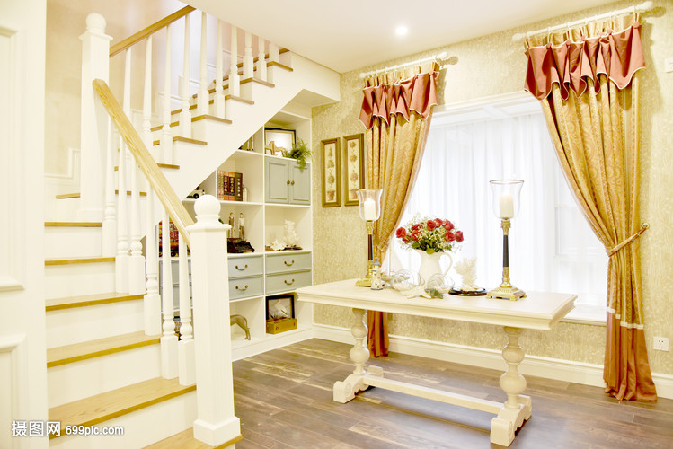 现代简约欧式风格家庭生活楼梯休息室窗户杂物
