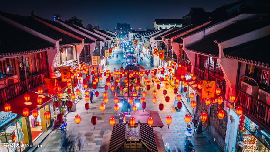 航拍杭州清河坊街