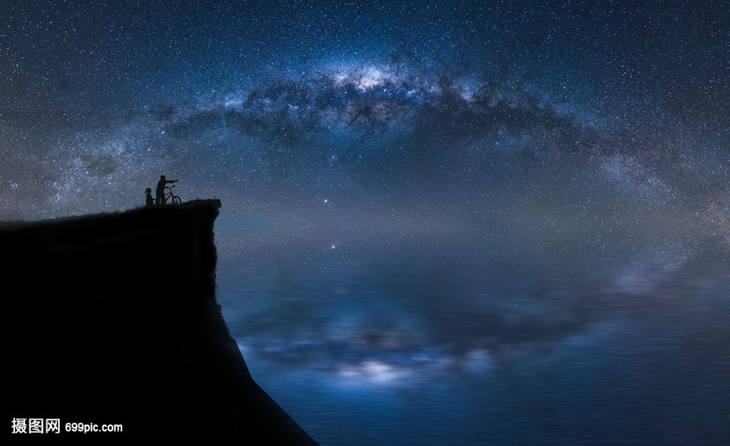 父亲骑自行车带女儿看星空