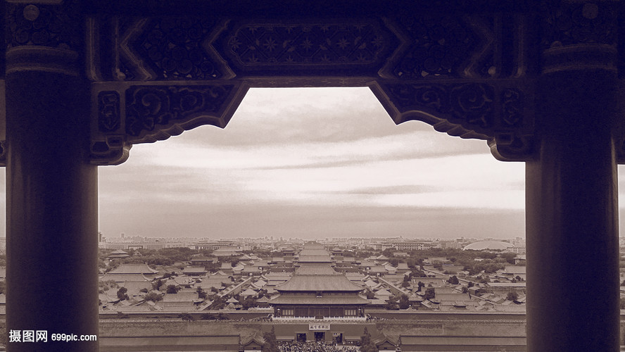 北京景山公园鸟瞰故宫全景