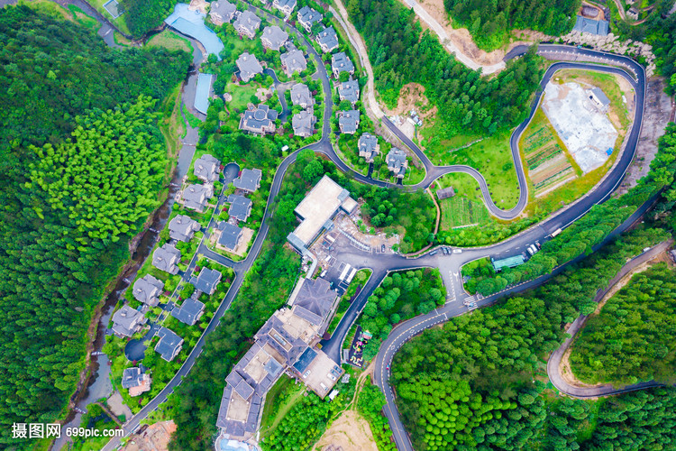 航拍浙江温州温泉小镇