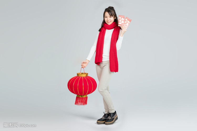 提美女拿古装的灯笼格斗美女红包图片