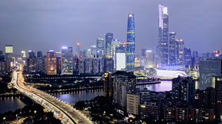 夜景航拍广州珠江新城4K超高清视频素材