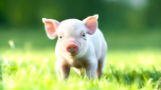 猪在绿草地上视频素材
