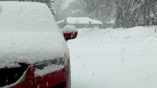 冬季被雪覆盖的汽车道路和房屋视频素材