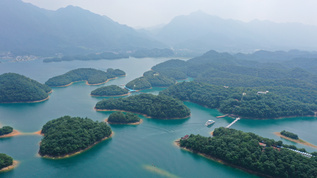 航拍江西九江庐山西海星罗密布的小岛风景视频素材