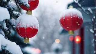 大雪天落满积雪的红色灯笼mp4格式视频下载_正版视频编号4709099-摄图网