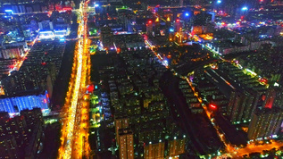 郑州城市街道夜景航拍视频素材
