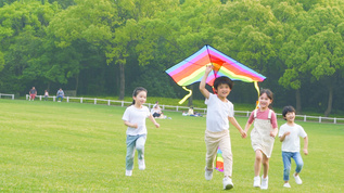 儿童追逐放风筝视频素材