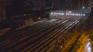 货运火车站夜景4K航拍视频素材