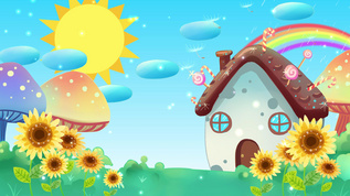 4K温馨可爱卡通房屋向日葵摇摆背景视频视频素材