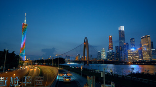 4K实拍广州珠江新城CBD蓝调城市夜景视频素材