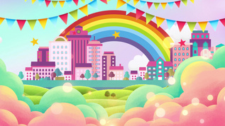 4K卡通城市彩虹舞台背景视频视频素材