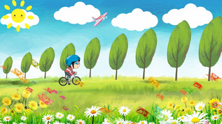 草原上骑行的小男孩背景视频素材