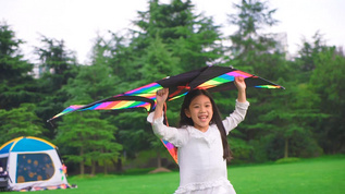 小女孩拿着风筝玩视频素材