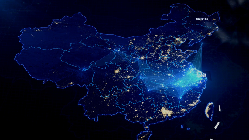 三维科技蓝色全国地图辐射区位3d立体