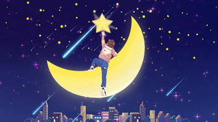 卡通夜晚月亮上的女孩背景视频素材