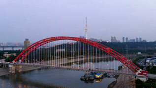 8k素材延时摄影日转夜航拍武汉晴川桥夜景车流视频素材