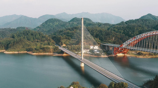黄山太平湖双桥景观斜拉桥视频素材