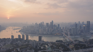 航拍重庆夕阳延时航拍片头2段视频素材