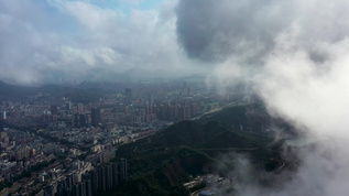 雨后航拍山顶风光视频素材