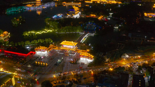 大唐芙蓉园夜景4K航拍视频素材