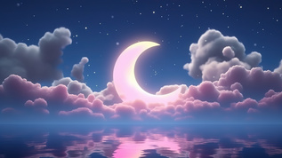 夜晚浪漫月色风景数字艺术视频素材