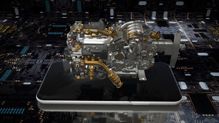 4K三维智能工厂汽车部件发动机背景视频素材